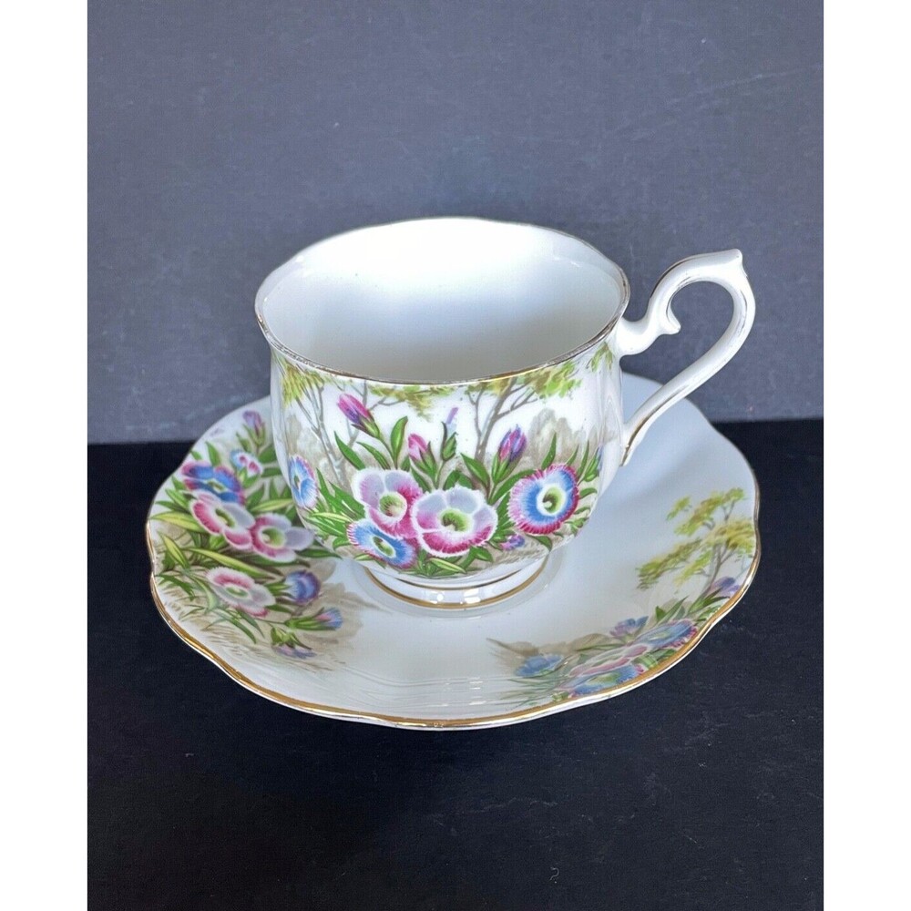 Vintage Royal Albert Bone China Teacup and Saucer "Fringed Gentian" Flowers